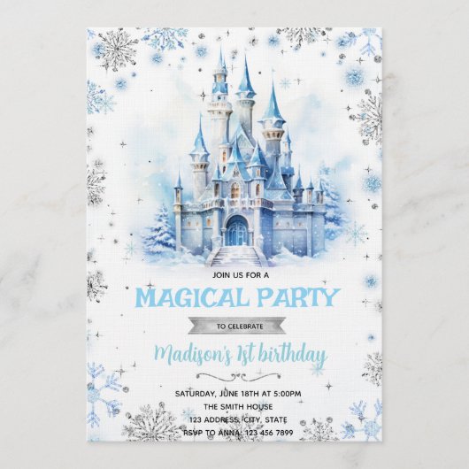 Winter Fairytale Castle party invitation 招待状 (正面)