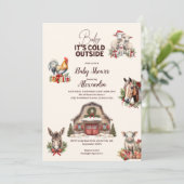 Winter Farm Animals Christmas Baby Shower 招待状 (スタンド正面)