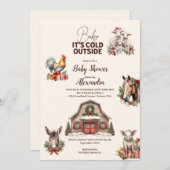 Winter Farm Animals Christmas Baby Shower 招待状 (正面/裏面)