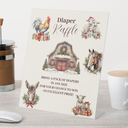 Winter Farm Animals Christmas Diapper Raffle 台座サイン (インサイチュ)