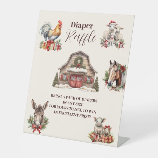 Winter Farm Animals Christmas Diapper Raffle 台座サイン (正面)