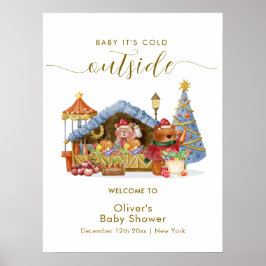 Winter Farmer Market Bear Baby Shower Welcome  ポスター