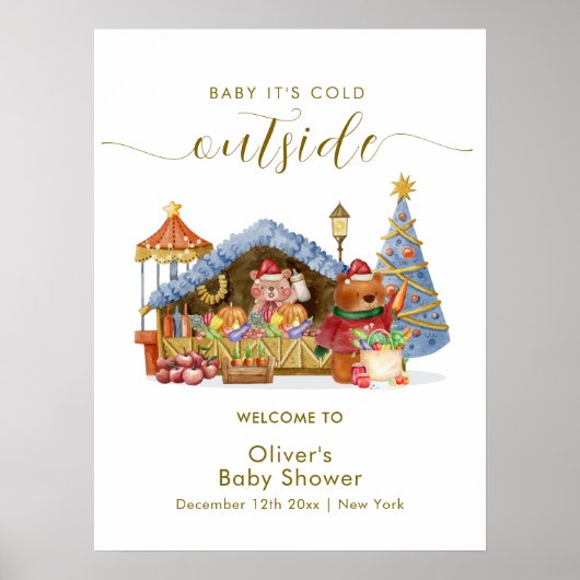 Winter Farmer Market Bear Baby Shower Welcome  ポスター (正面)