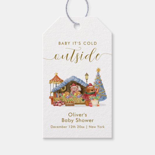 Winter Farmer Market Teddy Bear Baby Shower  ギフトタグ (正面)