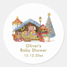 Winter Farmer Market Teddy Bear Baby Shower  ラウンドシール