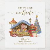 Winter Farmer Market Teddy Bear Baby Shower  ワインラベル (シングルラベル)