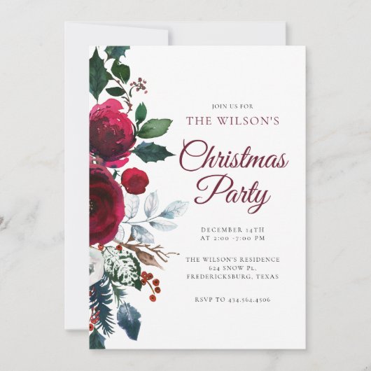 Winter Festive Floral Christmas Invitation 招待状 (正面)