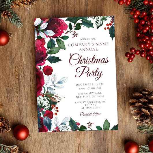 Winter Festive Floral Work Christmas Party  招待状