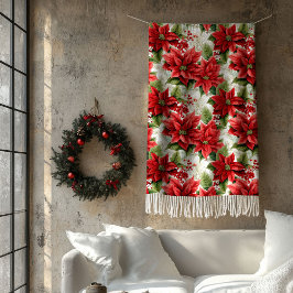 Winter Floral Blanket Red Poinsettia Home Gift フリースブランケット