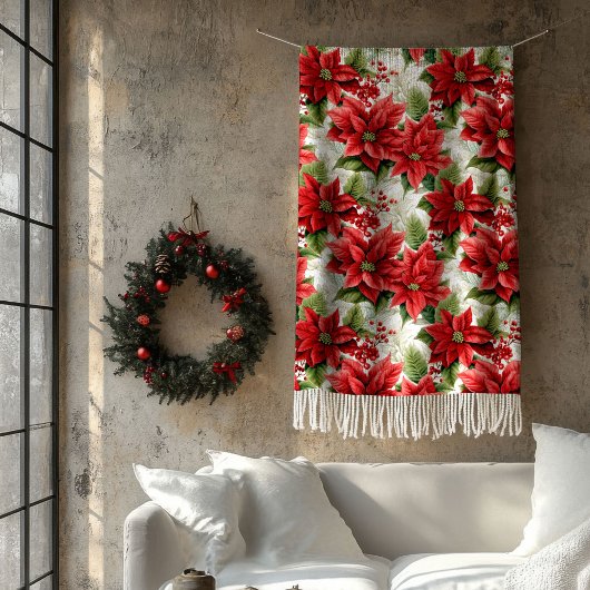 Winter Floral Blanket Red Poinsettia Home Gift フリースブランケット