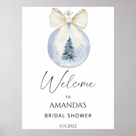 Winter floral bridal shower welcome sign ポスター (正面)