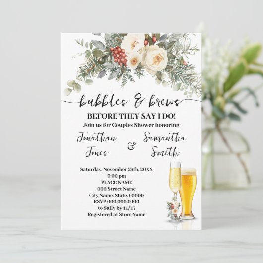 Winter Floral Bubbles & Brews Shower 招待状 (スタンド正面)