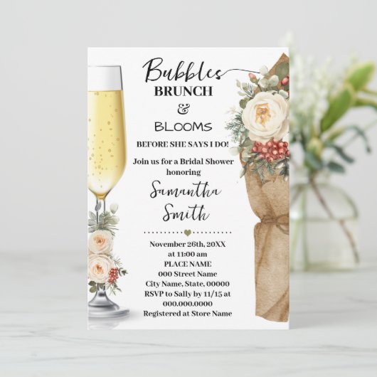 Winter Floral Bubbles Brunch & Bloom Bridal Shower 招待状 (スタンド正面)
