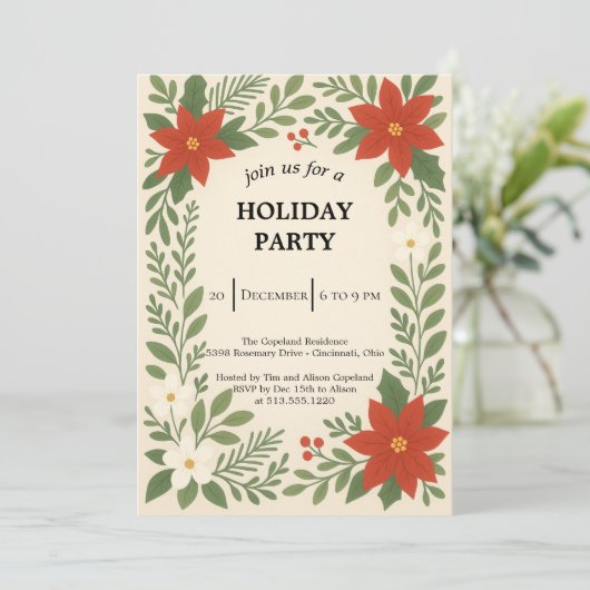 winter floral christmas party 招待状 (スタンド正面)