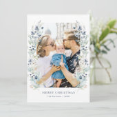 Winter Floral Frame Dusty Blue Photo シーズンカード (スタンド正面)