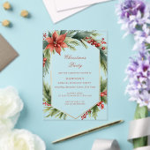 Winter Floral Green Gold Christmas Party アクリル招待状 (インサイチュ (ウェディング))