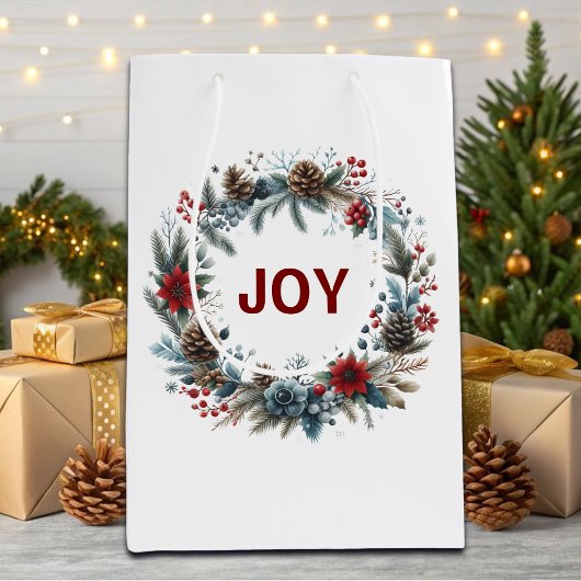 Winter Floral Pine Cones Wreath ミディアムペーパーバッグ