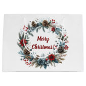 Winter Floral Pine Cones Wreath ラージペーパーバッグ (正面)
