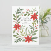 Winter Floral Pointsettia Greenery Holiday Card シーズンカード (スタンド正面)