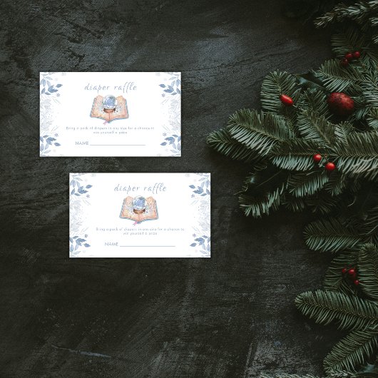Winter Floral Snowball Diaper Raffle Baby Shower エンクロージャーカード