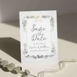 Winter Floral Wedding Flat Save The Date Card 招待状