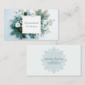 Winter Floral White and Blue Pine Cone Gold Frame 名刺 (正面/裏面)