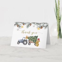 Winter Floral X'mas Tree Tractor Bear Baby Shower サンキューカード