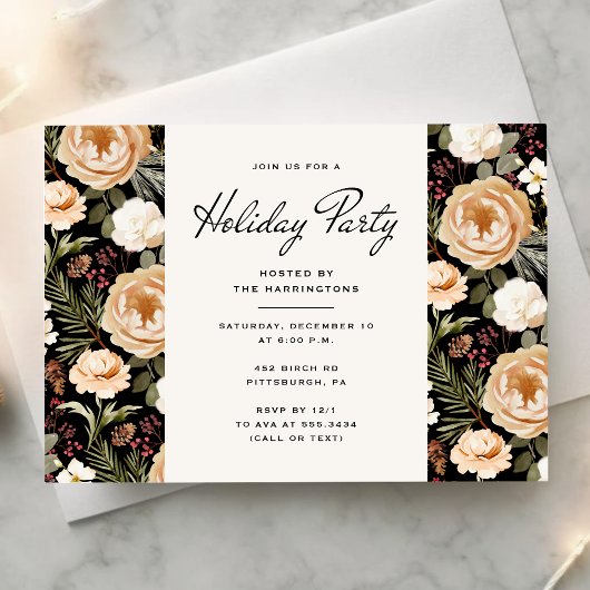 Winter Florals Elegant Holiday Party Invitation 招待状