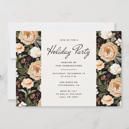 Winter Florals Elegant Holiday Party Invitation 招待状 (正面)