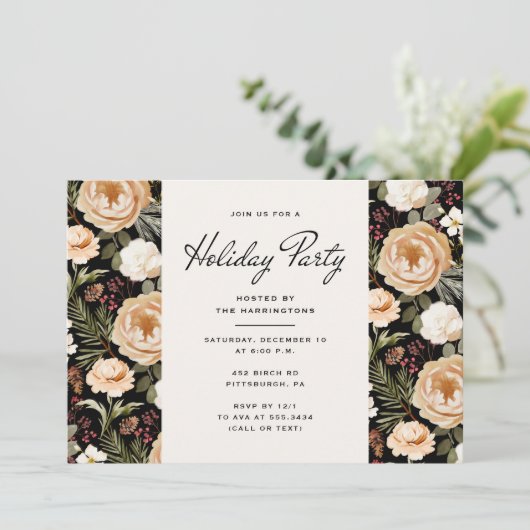 Winter Florals Elegant Holiday Party Invitation 招待状 (スタンド正面)
