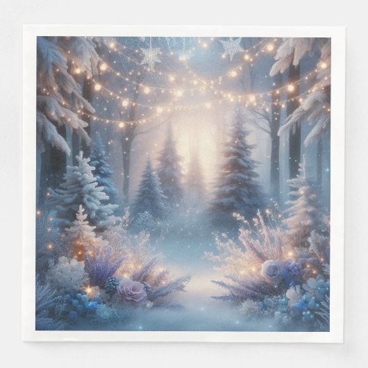 Winter Florals in Frosted Pines Dinner Napkins (正面)