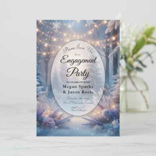 Winter Florals in Frosted Pines Engagement Party 招待状 (スタンド正面)