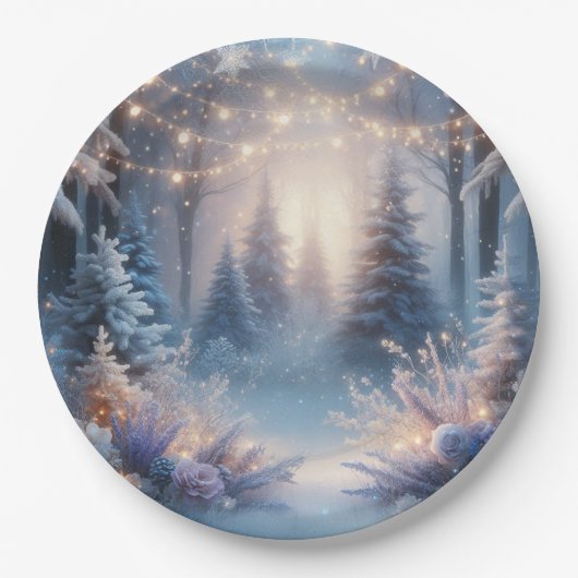 Winter Florals in Frosted Pines Paper Plates ペーパープレート (正面)