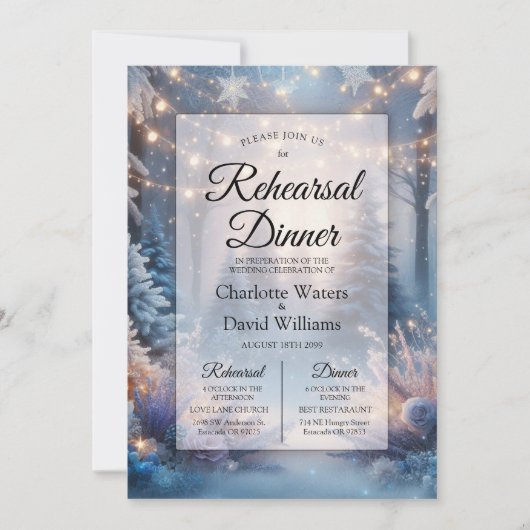Winter Florals in Frosted Pines Rehearsal Dinner 招待状 (正面)