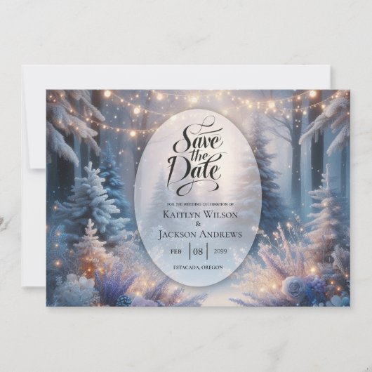 Winter Florals in Frosted Pines Wedding セーブザデート (正面)