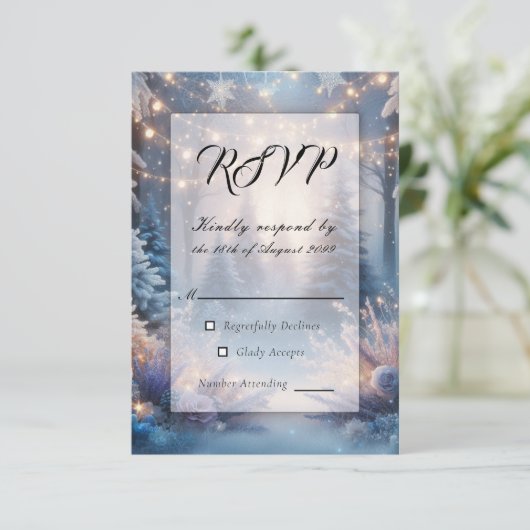 Winter Florals in Frosted Pines Wedding 出欠カード (スタンド正面)