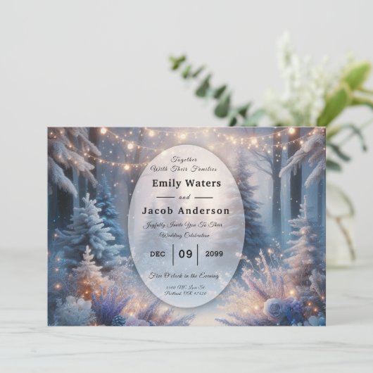 Winter Florals in Frosted Pines Wedding 招待状 (スタンド正面)