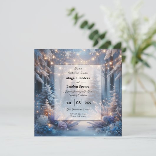 Winter Florals in Frosted Pines Wedding 招待状 (スタンド正面)