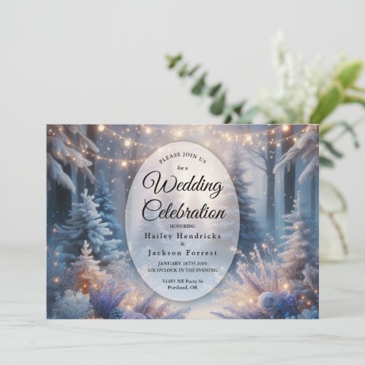 Winter Florals in Frosted Pines Wedding 招待状 (スタンド正面)