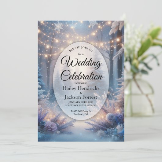 Winter Florals in Frosted Pines Wedding 招待状 (スタンド正面)