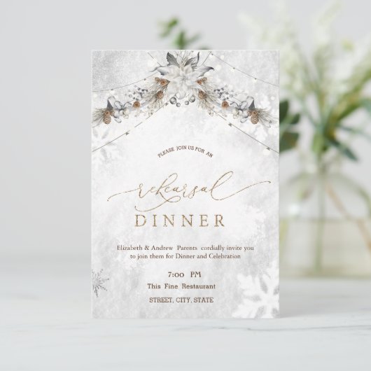 Winter Flower Pinecones Rehearsal Dinner 招待状 (スタンド正面)