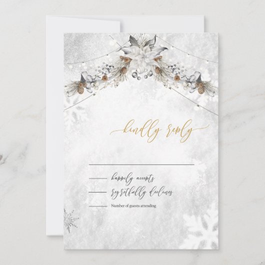 Winter Flower Pinecones  Wedding RSVP 招待状 (正面)