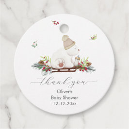 Winter Flower Sleigh Polar Bear Baby Shower フェイバータグ