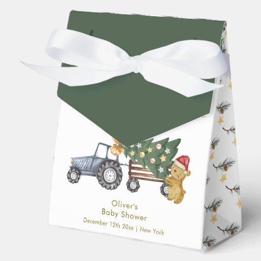 Winter Flower X'mas Tree Tractor Bear Baby Shower  フェイバーボックス (正面)