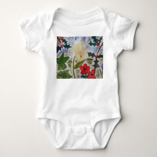 Winter Flowers & Holly ベビーボディスーツ (正面)