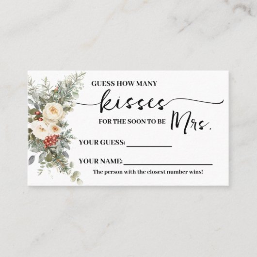 Winter Flowers How many Kisses for Mrs Game Card プレイスカード (正面)