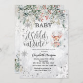 Winter Flowers Snowflakes Baby Dear Baby Shower  招待状 (正面/裏面)