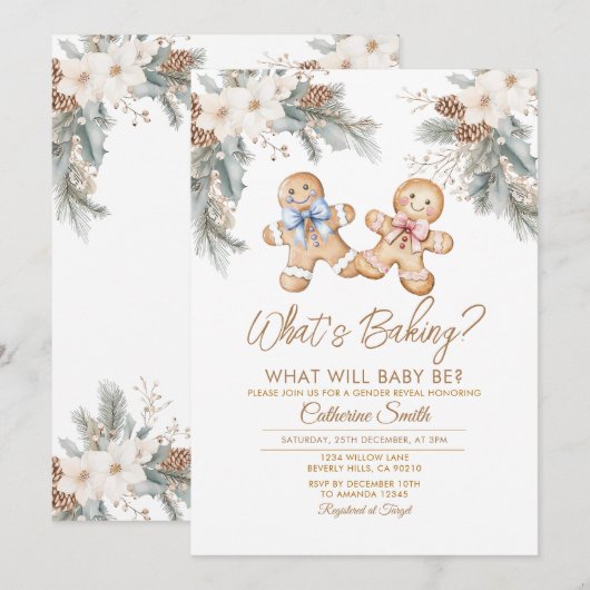 Winter Flowers What’s Baking Gender Reveal 招待状 (正面/裏面)