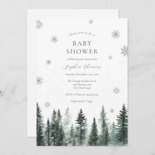 Winter Forest Baby Shower Invitation 招待状 (正面/裏面)