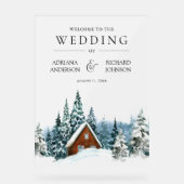 Winter Forest Cabin Lodge Wedding Welcome アクリルサイン (正面)